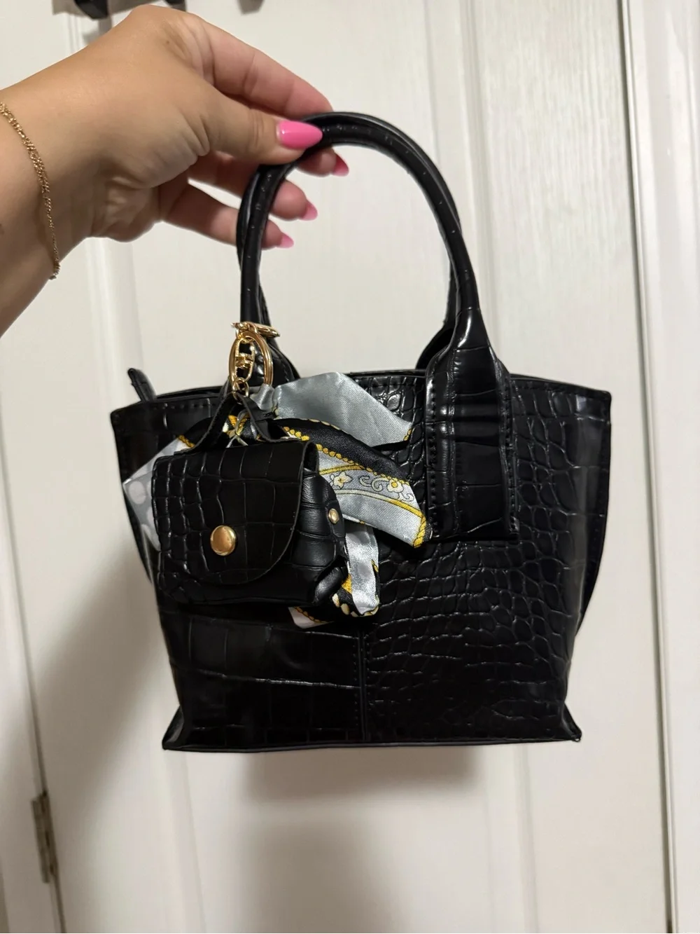 Zara Black Croc-Effect Small Tote